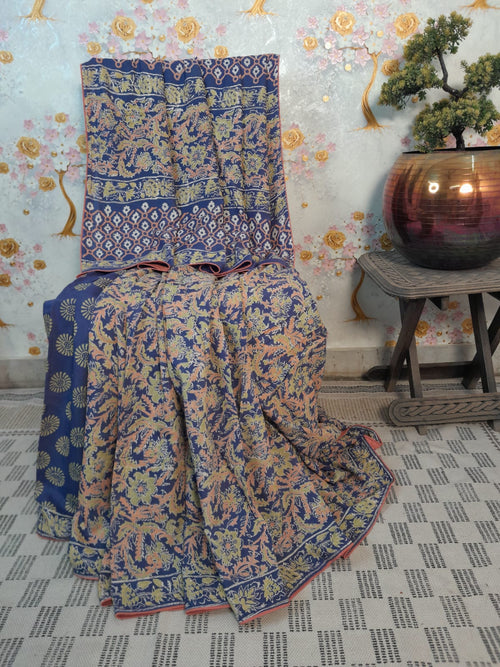 Soft Handloom Silk Block Print Pastel Color Color Saree