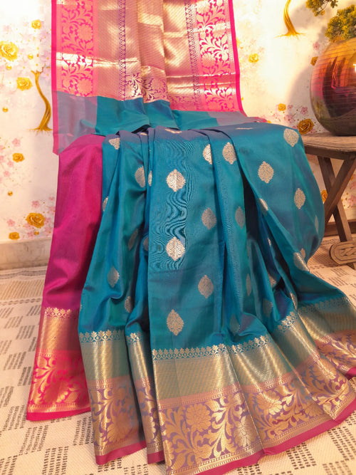Sapphire Blue Banarsi Silk Zari Woven Saree
