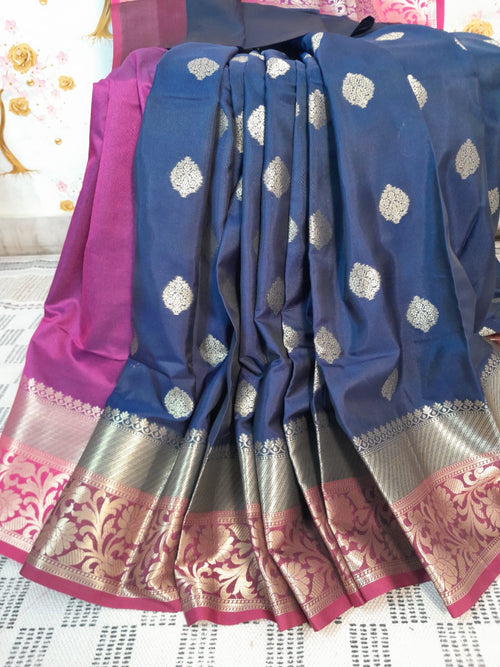 Cobalt Blue Banarsi Silk Zari Woven Saree