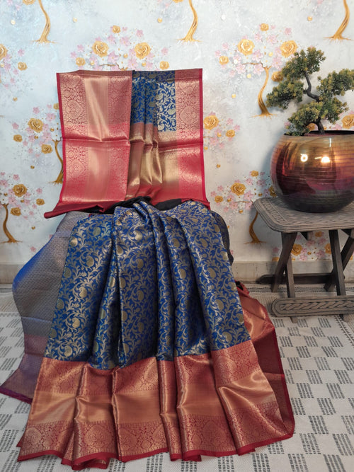 Royal Blue Color Banarsi Silk Zari Woven saree