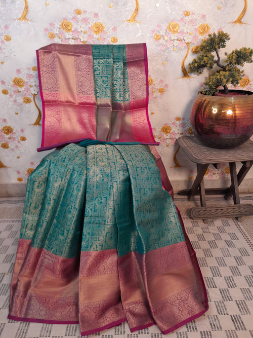 Antique Sea Green Color Banarsi Silk Zari woven saree
