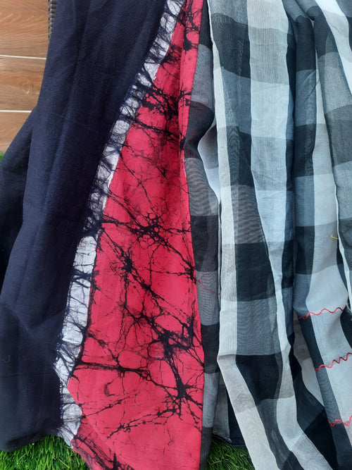 Soft handloom silk check pattern embroidery saree