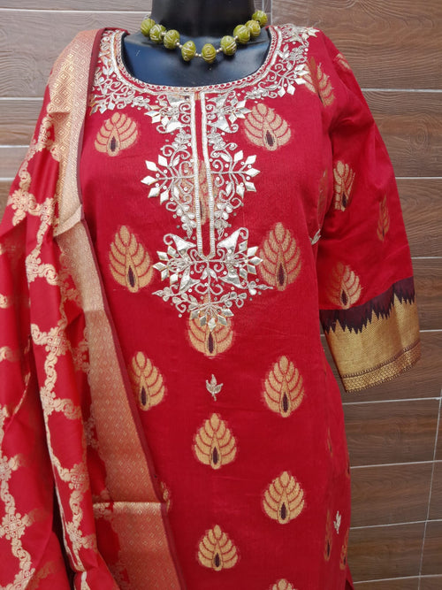 Red Color Banarsi Silk Gotta Patti work Suit