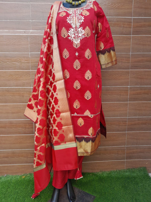 Red Color Banarsi Silk Gotta Patti work Suit