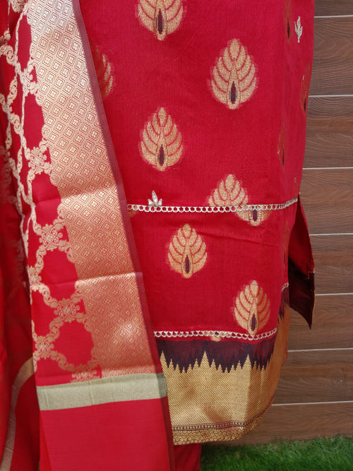 Red Color Banarsi Silk Gotta Patti work Suit