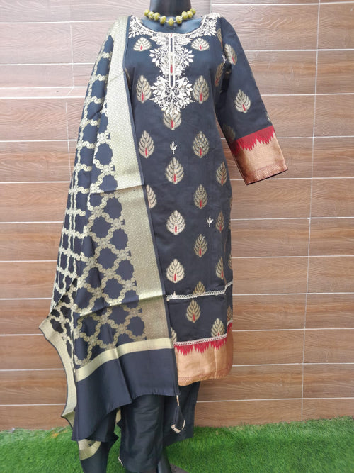 Black Color Banarsi Silk Suit With Gotta Patti Work
