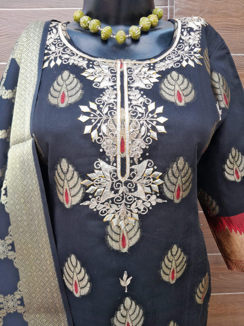 Black Color Banarsi Silk Suit With Gotta Patti Work