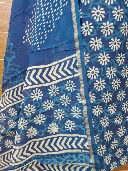 Indigo Blue Hand Block Print Chanderi Silk Suit