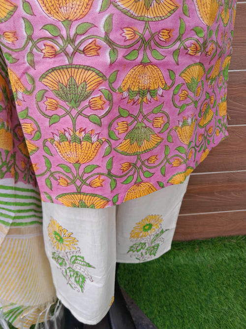 Pink Color Chanderi Silk Block Print stitched suit