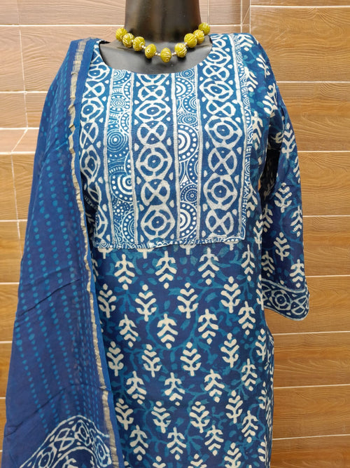 Indigo Blue Chanderi Silk Hand Block Print Suit