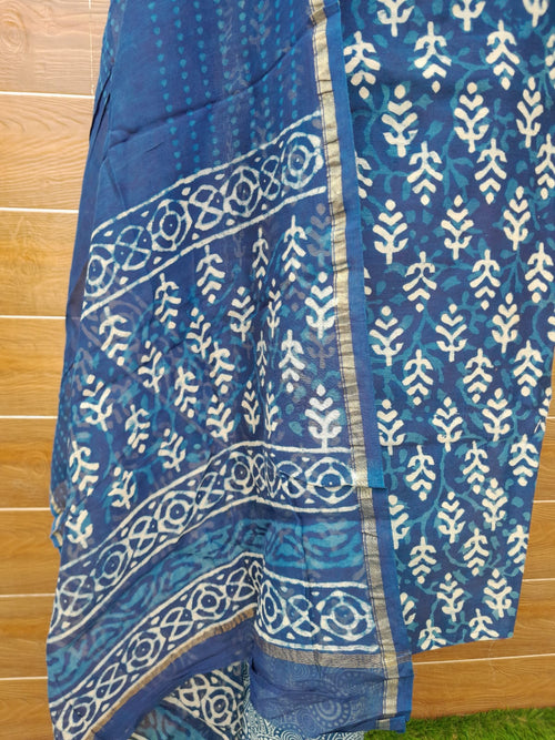 Indigo Blue Chanderi Silk Hand Block Print Suit
