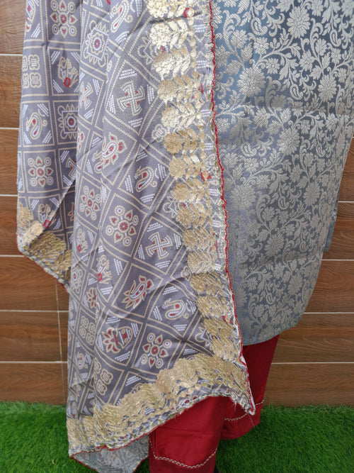 Steel Grey Color Banarsi Silk with gotta patti dupatta