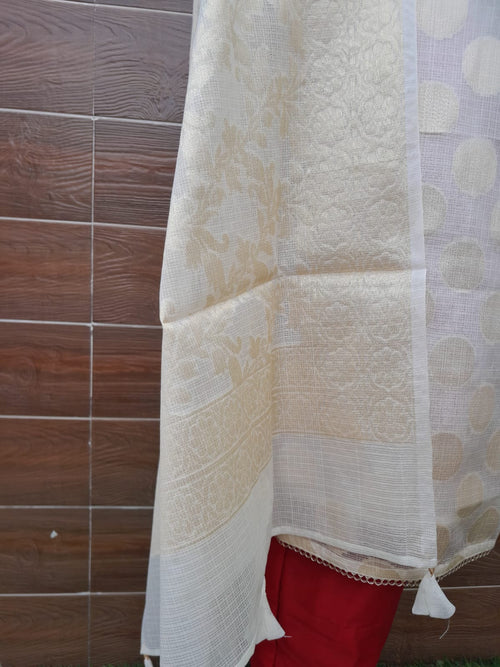 Pearl White Kota Zari Weaving Suit