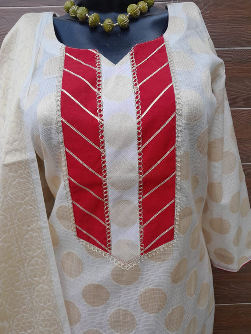 Pearl White Kota Zari Weaving Suit