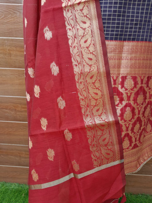 Soft Organza Silk Dark Blue Color Stitched suit