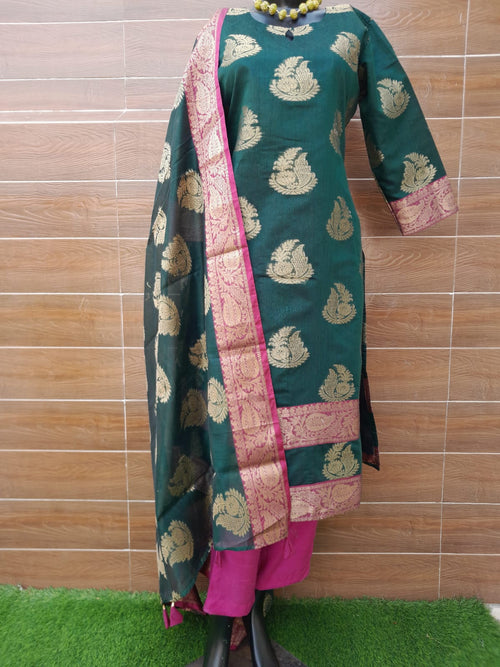 Bottle Green Color Banarsi Silk Suit