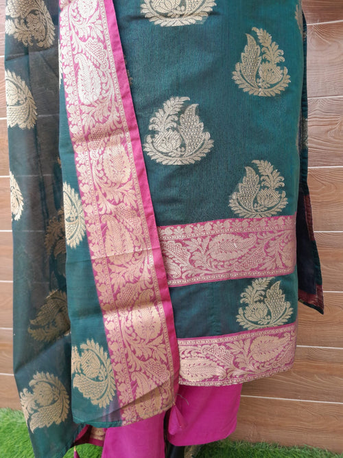 Banarsi Silk Green Color Stitched suit