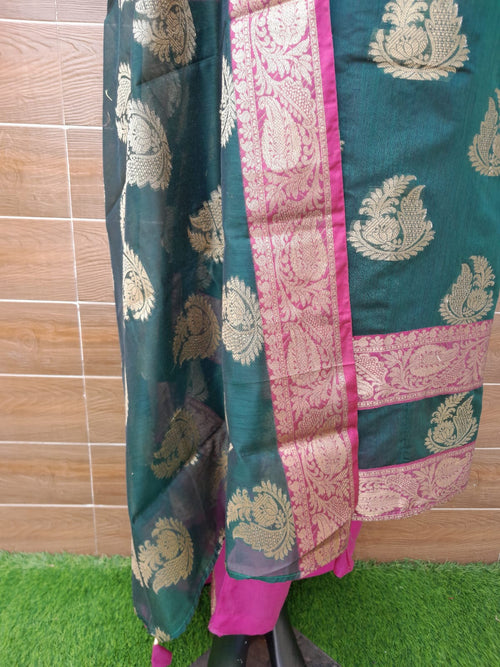 Bottle Green Color Banarsi Silk Suit