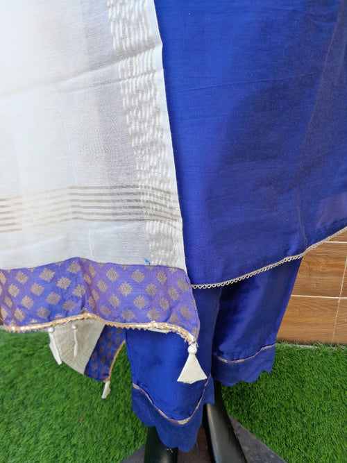 Handloom Silk Dark Blue Color Designer Suit