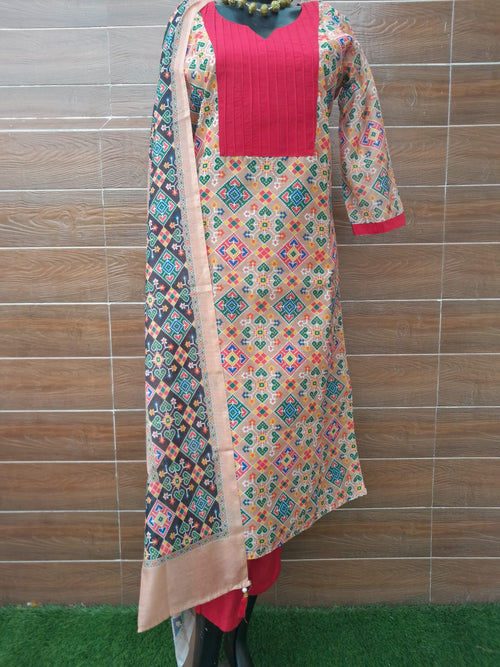 Beige Color Patola print soft Silk Suit