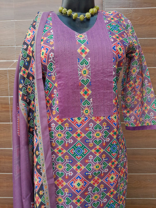 Lavender Color Patola Print Soft Silk Suit