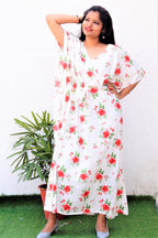 White Long Kaftan Rayon Soft Cotton Stitched Dress