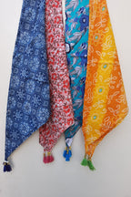 Pack Of Four Block Printed Cotton Scarves With Tassels