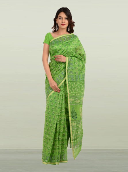 Green Chanderi Maheshwari Saree - Aaditri fab