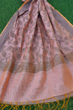 Light Peach Chanderi Silk Dupatta With Copper Thread