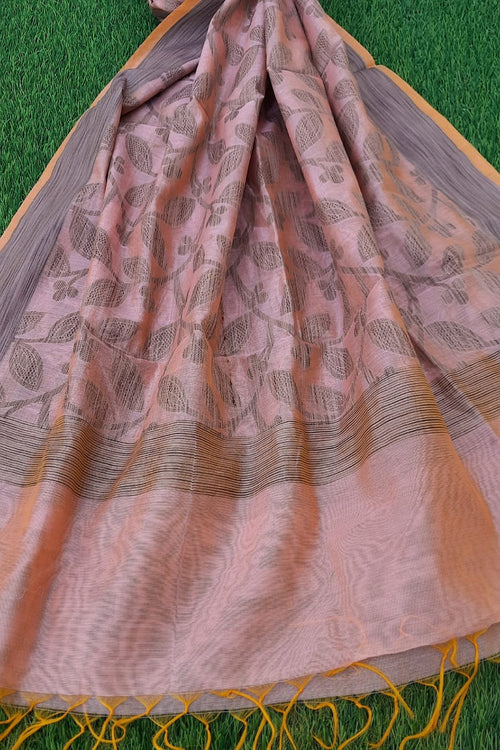 Light Peach Chanderi Silk Dupatta With Copper Thread