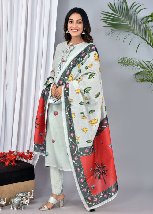 Beautiful Light Grey Soft Silk Digital Print Suit