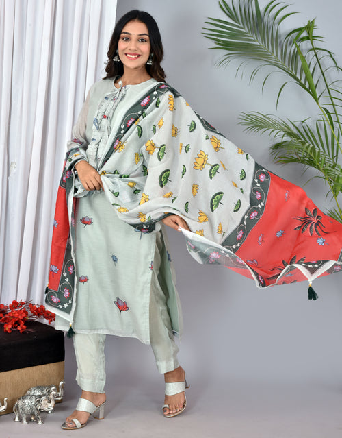 Beautiful Light Grey Soft Silk Digital Print Suit