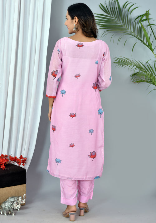 Blush Pink Soft silk Digital Print Suit With Digital Print dupatta