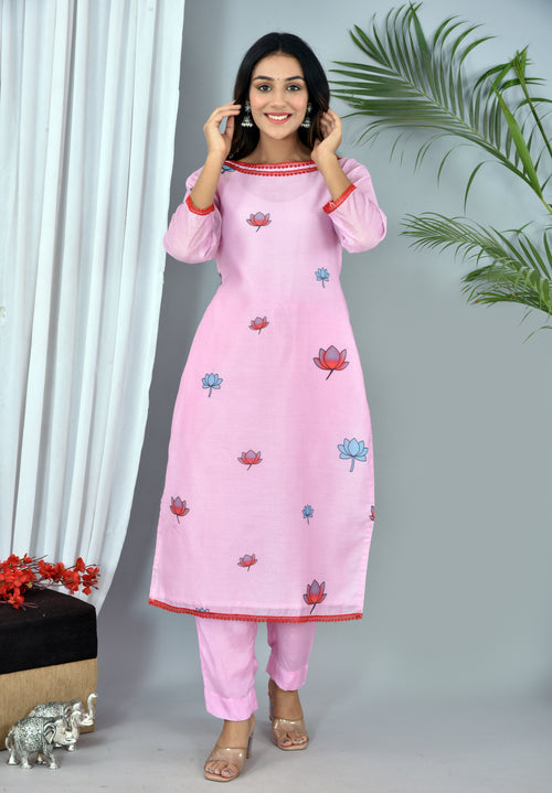 Blush Pink Soft silk Digital Print Suit With Digital Print dupatta