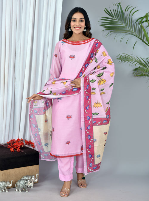 Blush Pink Soft silk Digital Print Suit With Digital Print dupatta