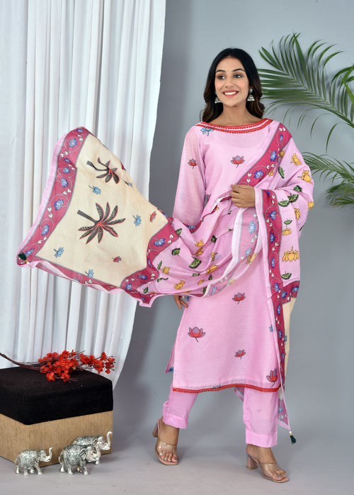 Blush Pink Soft silk Digital Print Suit With Digital Print dupatta