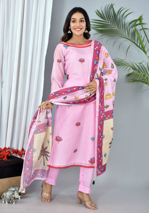 Blush Pink Soft silk Digital Print Suit With Digital Print dupatta