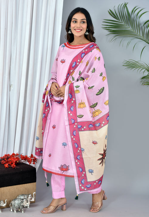 Blush Pink Soft silk Digital Print Suit With Digital Print dupatta