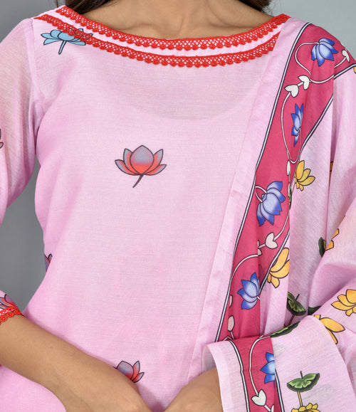Blush Pink Soft silk Digital Print Suit With Digital Print dupatta