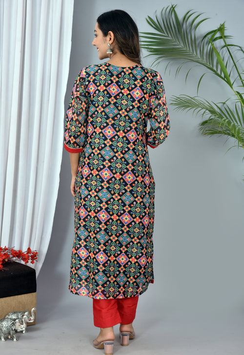 Patola print black color soft silk suit