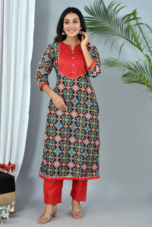 Patola print black color soft silk suit