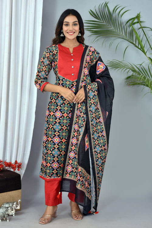 Patola print black color soft silk suit