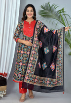 Patola print black color soft silk suit