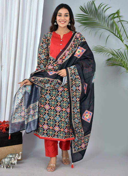 Patola print black color soft silk suit