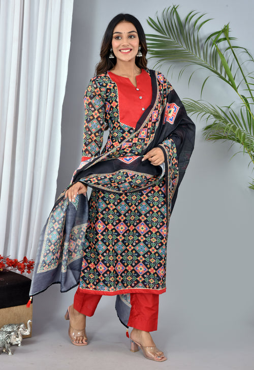 Patola print black color soft silk suit