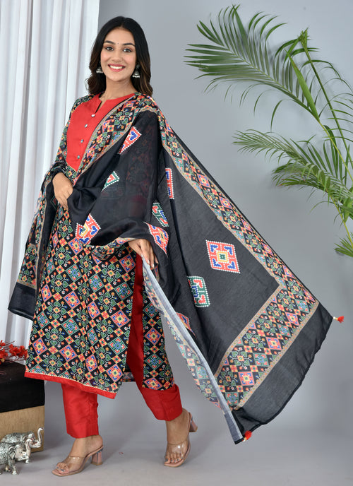 Patola print black color soft silk suit