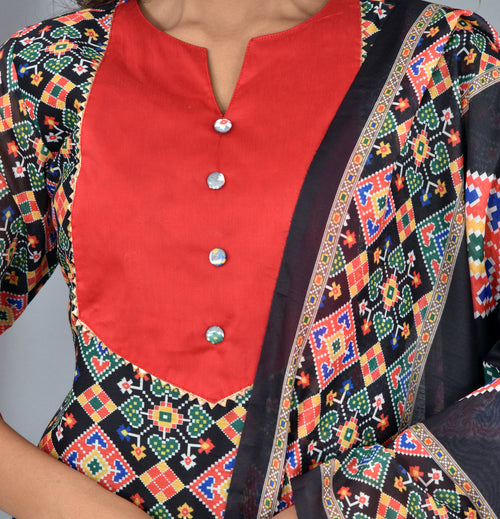 Patola print black color soft silk suit