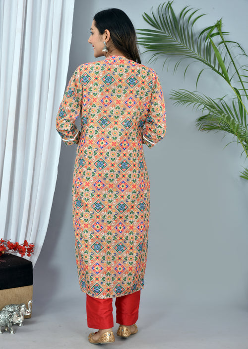 Beige color soft silk Patola Print Suit