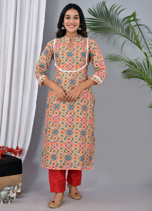 Beige color soft silk Patola Print Suit