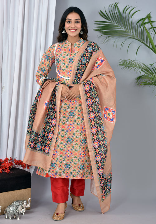 Beige color soft silk Patola Print Suit
